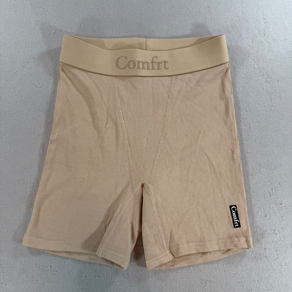 Comfrt Tan Ribbed Compression Bike Shorts Women's Small